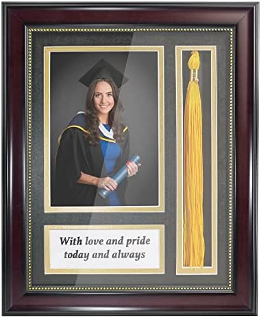 GraduationMall Graduation Photo Shadow Box Frame with Tassel Holder for 5x7 Pictures,Real Glass,Black over Gold Double Mat,Wall & Tabletop Design by GraduationMall%C2%AE