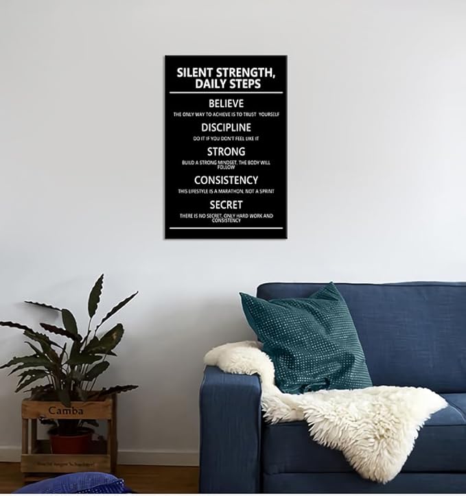 Silent Strength,Daily Steps quote Inspirational Wall Art Affirmative Motivational Poster Canvas Painting Prints Wall Pictures for Home Office Gym Decor Framed Artwork [12''W x 18''H]