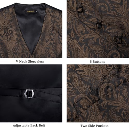 DiBanGu Mens Vest and Tie Set Formal Paisley Waistcoat and Necktie Pocket Square Cufflinks Silk Suit Vest for Tuxedo Wedding - Image 5