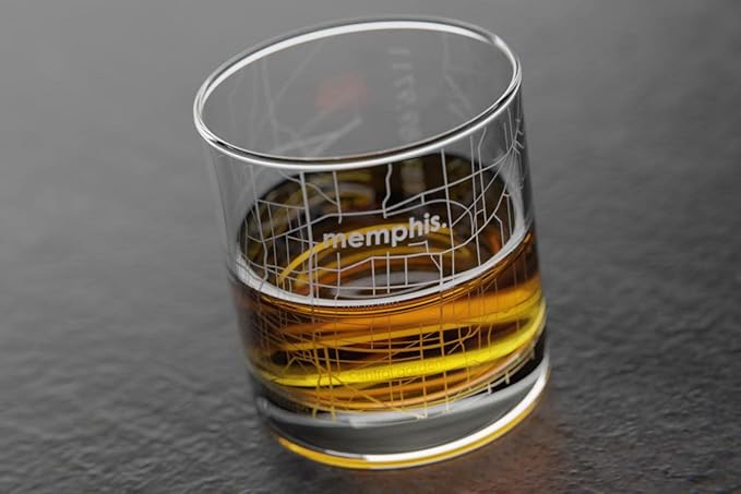 Well Told Engraved Memphis Tennessee Map Rocks Glass, Old Fashioned Whiskey Glass (11 oz, Clear) Etched Whiskey Glass, Gifts For Whiskey Lovers