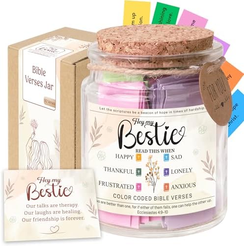 Bestie Bible Verses Jar – Birthday Gifts for Friends, Graduation Gifts for Bestie, Color Coded Bible Verses, Faith Based Friendship Gift for Women by SouthLisa