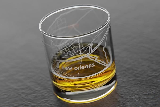 Well Told Engraved New Orleans Louisiana Map Rocks Glass, Old Fashioned Whiskey Glass (11 oz, Clear) Etched Whiskey Glass, Gifts For Whiskey Lovers