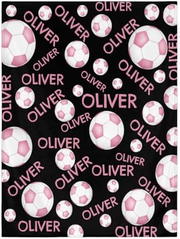 Personalized Baby Blankets for Girls Boys, Custom Baby Blanket with Name Swaddle Toddler Fleece Blanket Personalized Gift Pink Soccer Text by RIRIX