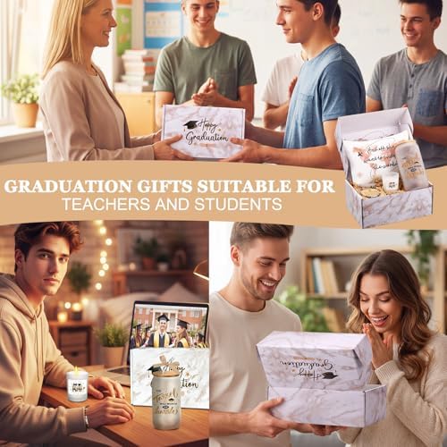 Potchen 7 Pcs Graduation Gifts for Girl Her Class of 2026 College High Graduation Gifts Box Set with 16oz Glass Cup Cosmetic Bag Bracelet Scented Candle with Box for Women Daughter Friend(Brown) - Image 4