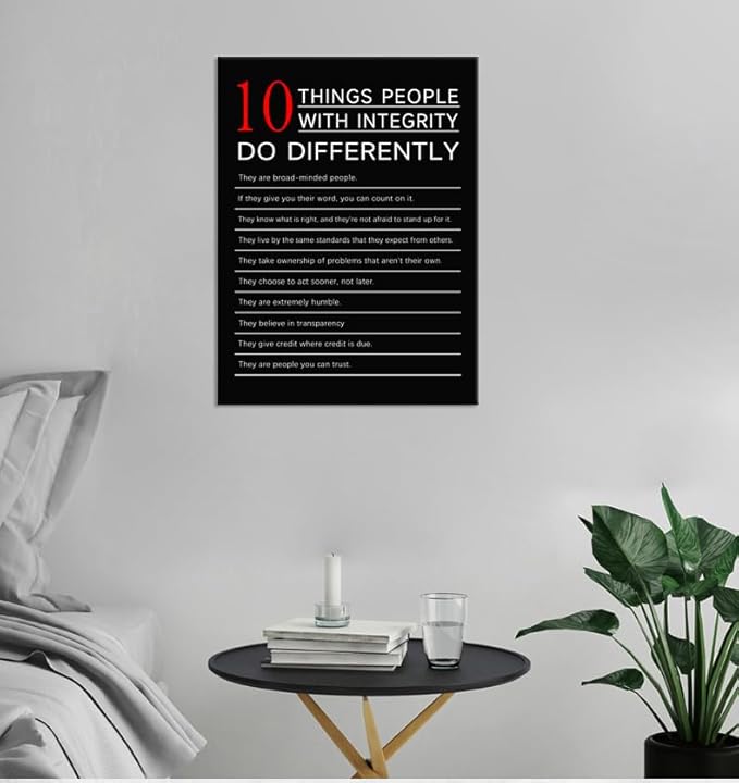 Inspirational Canvas Wall Art 10 Thing People with integrity do Differently Quotes Motivational Poster Prints Framed for Classroom Modern Home Wall Decor Framed Ready to Hang [18''W X 24''H]