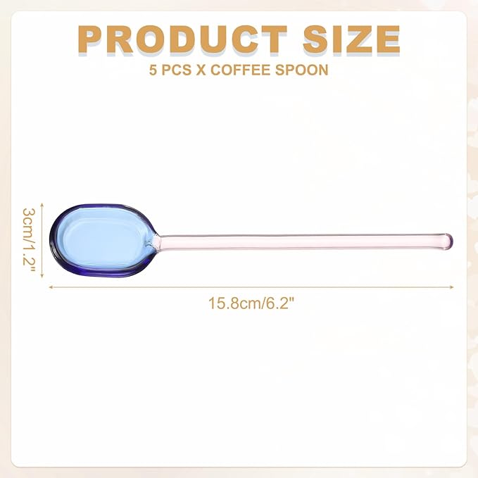 uxcell 5 Pcs Glass Coffee Spoons, 6.2 Inch Coffee Stirring Spoon, Long Handle Teaspoons for Tea Cocktail Milkshake Cold Drink, Pink
