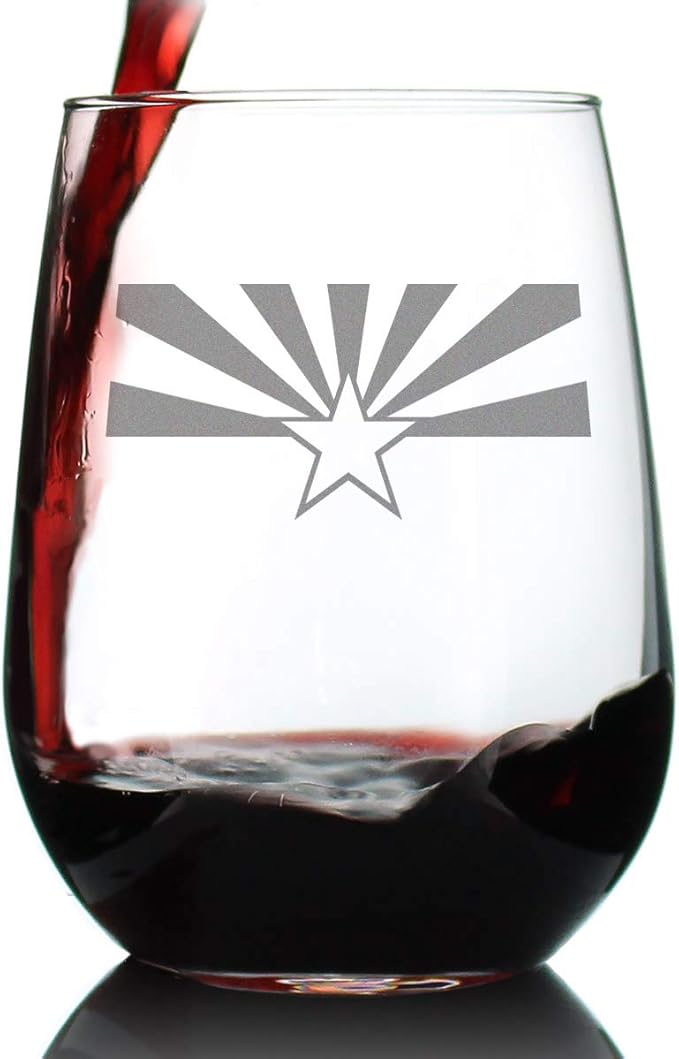 Bevvee Arizona Flag - Stemless Wine Glass - State Themed Drinking Decor and Gifts for Arizonans - Large 17 Ounce
