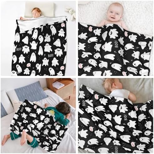 Boo Blanket - Halloween Ghost Throw Blankets for Girls & Boys Spooky Decor - Soft Fleece Flannel Black White Blanket for Toddler, Kids - Halloween Blankets for Crib, Stroller, Couch & Bed 30x40 Inches - Image 3