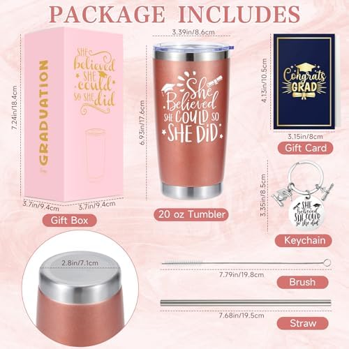 Graduation Gift for Her 2026, Class of 2026 Graduation Cup for Senior High School College Girls Women Daughter Sister Best Friend, 20oz Tumbler Gift Set with Lid, Straw & Box, She Believed So She Did - Image 2