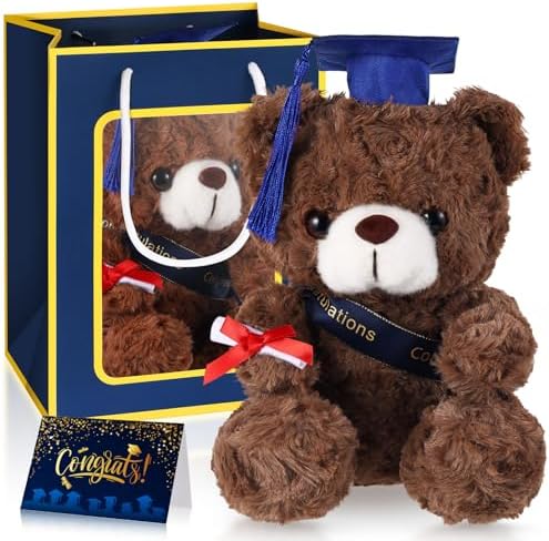 Bear with Graduation Cap Toys Class of 2026 Plush Stuffed Teddy Bear Animal Dog Cap and Gown with Greeting Card and Bag for Graduation Day Gift(Royal Blue B) by ZJoey