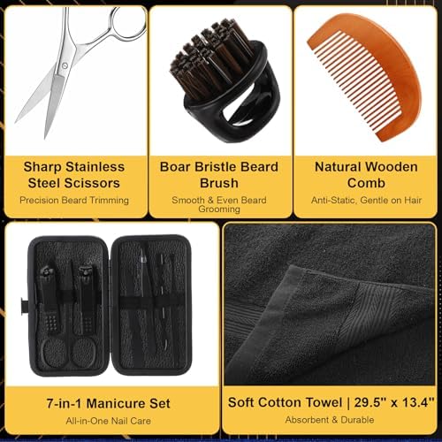 Hercicy 9 Pack Birthday Gifts for Men, Dad Beard Care Set,Black,Waffle - Image 4