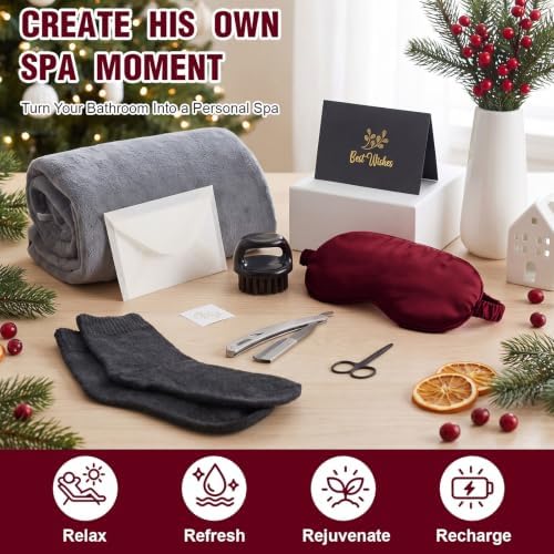 9 Pcs Birthday Gifts for Men Beard Care Set for Him,Wine Red - Image 5