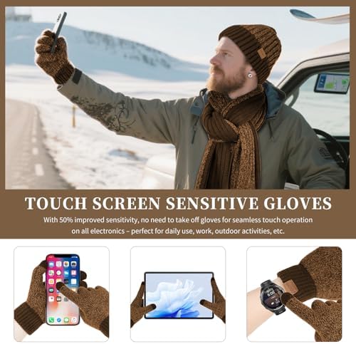 Winter Beanie Hats Long Neck Scarf for Men and Touchscreen Gloves 3PCS Set - Image 4