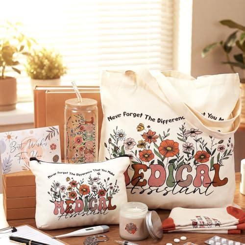 Funnymoom 6 Pcs Medical Assistant Gifts for Women Thank You Appreciation Birthday Gifts Set for Medical Assistant Worker with 17 oz Glass Cup Canvas Tote Makeup Bag - Image 2