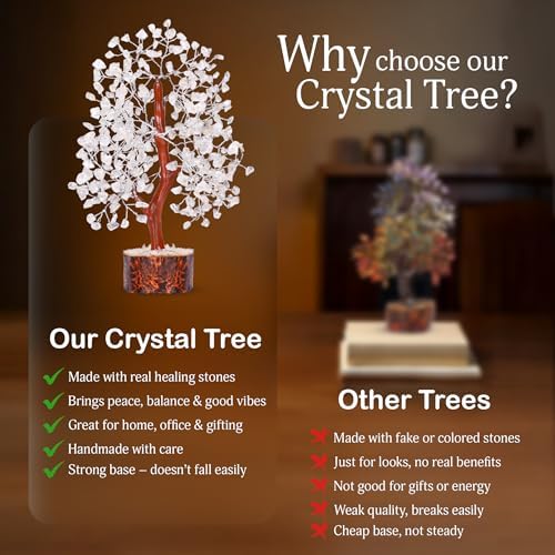 YATSKIA Clear Quartz Crystal Tree | Healing Gemstone Tree | Good Luck Gifts | Crystal Money Tree | Gifts for Women | Birthday Gifts for Women | 10 Inch 300 Beads - Image 6