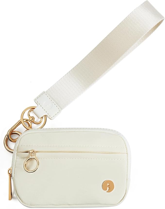 Wristlet Keychain Wallets for Women RFID Blocking Credit Card Holder Small Zipper Coin Purse Change Pouch with ID Window and Detachable Wrist Strap Beige