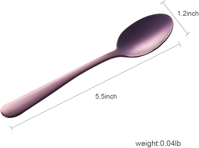 Buyer Star 12 Pieces Purple Teaspoons 5.5-Inch Mini Coffee Spoons Stainless Steel Sugar Demitasse Espresso Spoons