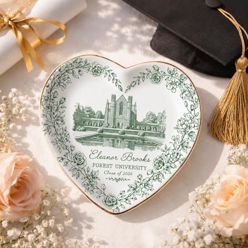 LOVELYPOD Custom Toile University Campus Trinket Tray, Personalized College Grad Gift for Daughter, Masters Degree Gift for Her, Class of 2026 Graduation Gifts, High School Graduate Ring Dish - Image 5