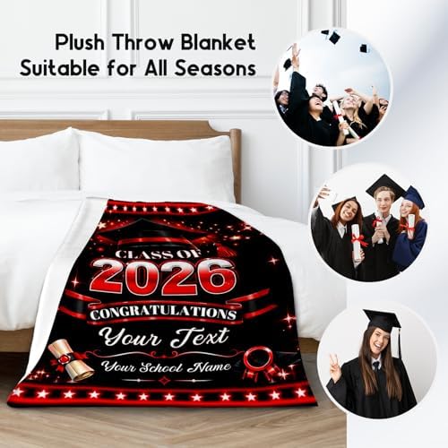 2026 Graduation Gifts Personalized Blanket with Name, Soft Flannel Fleece Blanket for Couch Bed Dorm Travel - Image 4
