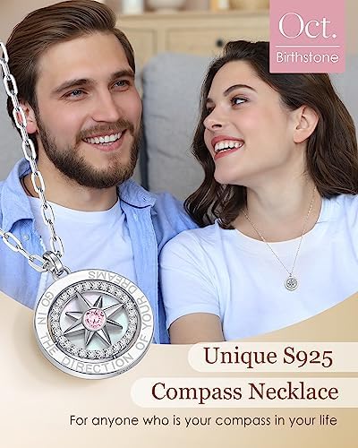 Compass Birthstone Pendant Necklace for Women, S925 Sterling Silver Jewelry - Image 3