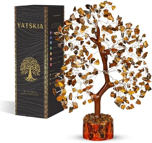 YATSKIA Tiger Eye Crystal Tree | Crystal Tree Decor | Spritual Gifts | Desk Decor for Women | Birthday Gifts for Women | Housewarming Gifts New Home | 10 Inch 300 Beads by YATSKIA