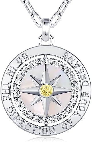 Compass Birthstone Pendant Necklace for Women, S925 Sterling Silver Jewelry by LOUISASECRET