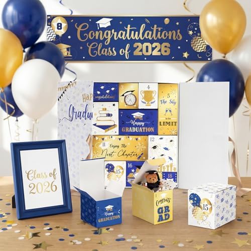 Graduation Advent Calendar 2026 Grad Empty Gift Box, Blue Gold - Image 6