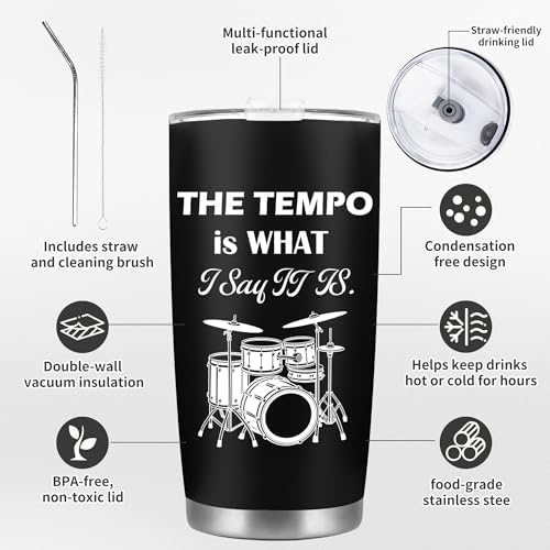 Drummer Gifts for Men and Women, Travel Tumbler Gift Set for Musicians - Image 4