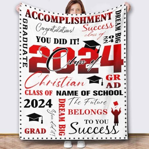 Customized Blankets Personalized Picture Collage Blanket College Graduation Gift 2024 Graduation Throw Blanket Graduation Gift Card Box Graduation Gift for Him, Lightweight 50x60inch - Image 2