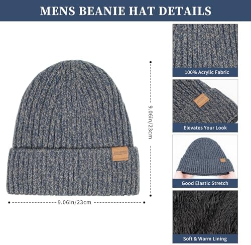 Winter Beanie Hats Long Neck Scarf for Men and Touchscreen Gloves 3PCS Set - Image 2