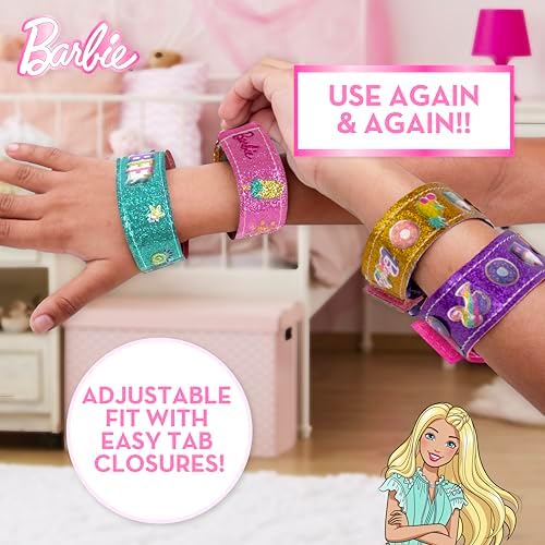 Barbie Sparkle Bracelet Making Kit, 4 Reversible Shimmery Bracelets, 100+ Traditional and Puffy Resin Stickers, DIY Friendship Jewelry, Girls Toys, Arts and Crafts for Kids Age 8-12, Gifts for Girls - Image 4