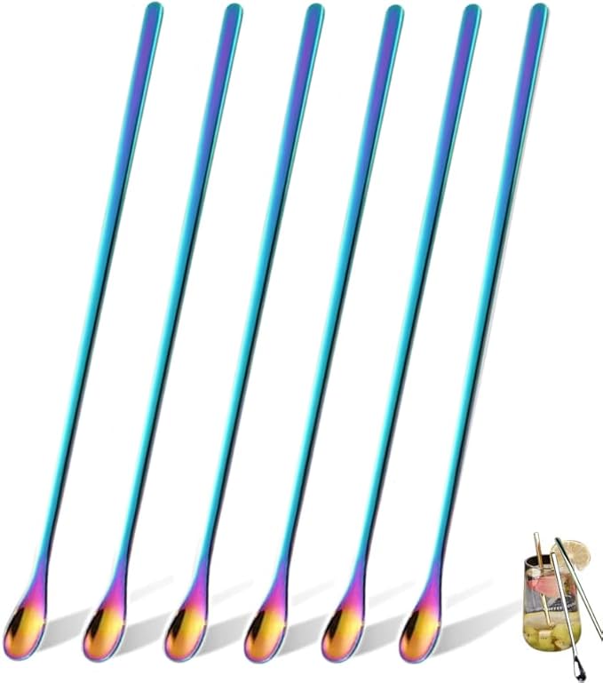 6Pcs Coffee Tea Espresso Long Handle Mixing Stirrers Spoon, Stainless Steel Mini Stirring Honey Spoons Tiny Mixing Iced Tea Spoons for Kitchen Soup Coffee Cocktail Mixing Stirring Tea Beverage10.4"