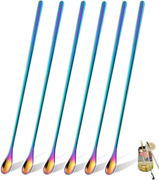 6Pcs Coffee Tea Espresso Long Handle Mixing Stirrers Spoon, Stainless Steel Mini Stirring Honey Spoons Tiny Mixing Iced Tea Spoons for Kitchen Soup Coffee Cocktail Mixing Stirring Tea Beverage10.4"
