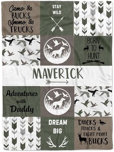 MDPrints Custom Hunting Baby Blankets for Boys, Customized Baby Boy Gifts with Name, Personalized Baby Blanket, Newborn Gift by MDPrintsGlobal