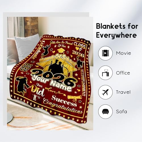 Class of 2026 Personalized Graduation Blanket, Custom Grad Gifts for Daughter Son Friend - Soft Fleece Throw Blanket for High School College Senior - Image 5