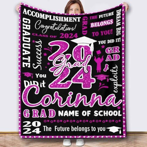 Graduation Gifts for Girls/Boys Personalized Name Blanket 2024 Graduation Blanket Blanket with Pictures Custom Blankets with Photos Text Class of 2024 Gifts 32x48inch - Image 2