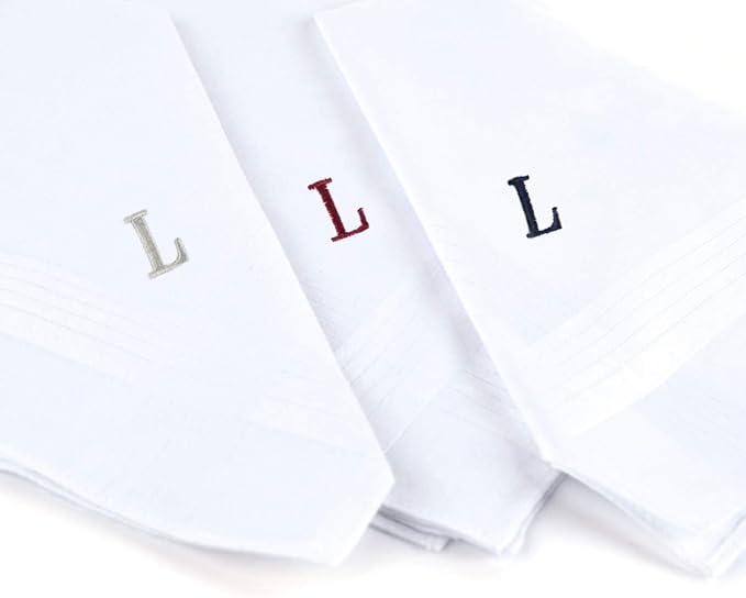 Initial Handkerchief for Men, Monogrammed Boxed 3 Piece Set,100% Cotton