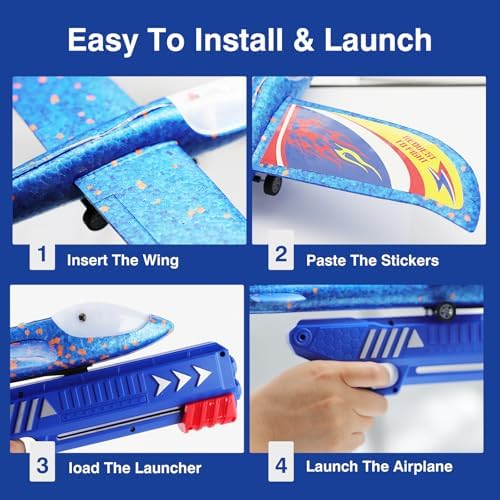 Wesfuner 3 Pack Foam Airplane Launcher Toys, 2 Flight Mode Glider Plane,Kids Flying Toy,3 4 5 6 7 8 9 10 11 12 Year Old Boys Girls Gifts,Outdoor Sport Party Favor - Image 2