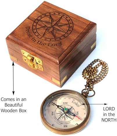 Trust in The Lord with All Your Heart -Proverbs 3: 5-6 Quote Engraved Compass with Wooden Box, Baptism Gifts for Boys, Inspirational Gifts Men, Graduation Day Gifts, First Communion Gifts - Image 2