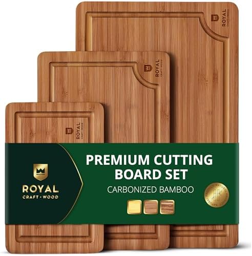 ROYAL CRAFT WOOD Wooden Cutting Boards for Kitchen Appliances - Non Toxic Bamboo Wood Cutting Board Set with Deep Juice Groove, Side Handles, Charcuterie & Butcher Block for Meat, Meal Prep & Serving by ROYALCRAFTWOOD