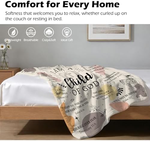 Christian Gifts for Women - I Am a Child of God Blanket 60"x50", Inspirational Religious Birthday Gifts for Women Mom Sister Friends, Christmas Baptism Catholic Spiritual Jesus Faith Bible Prayer - Image 6