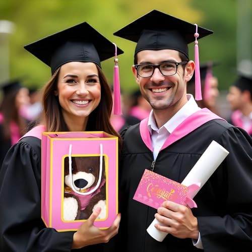 Bear with Graduation Cap Toys Class of 2026 Plush Stuffed Teddy Bear Animal Dog Cap and Gown with Greeting Card and Bag for Graduation Day Gift(Pink) - Image 5