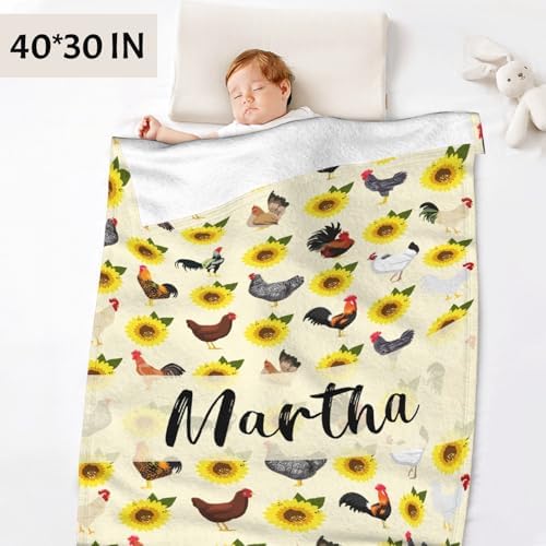 Chickens Personalized Name Blanket Gift for Boy Girl Teens, Chickens Sunflowers Custom Name Throw Blanket for Hen Chicken and Rooster Lovers Soft Lightweight 50"x60" for Teens Bed and Living Room - Image 3