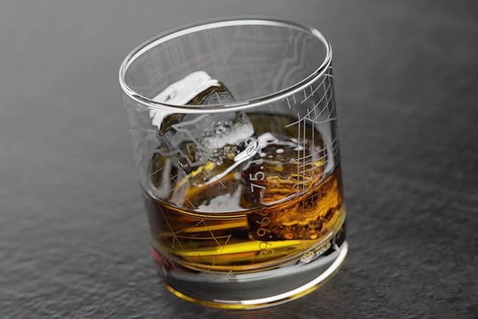 Well Told Engraved Philadelphia Pennsylvania Map Rocks Glass, Old Fashioned Whiskey Glass (11 oz, Clear) Etched Whiskey Glass, Gifts For Whiskey Lovers