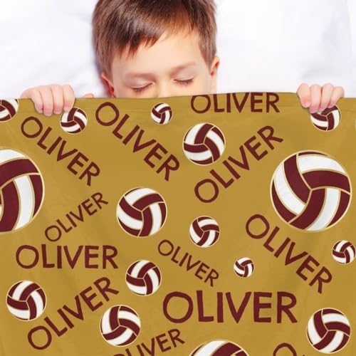 Personalized Baby Blankets for Girls Boys, Custom Baby Blanket with Name Swaddle Toddler Fleece Blanket Personalized Gift Red Gold Volleyball - Image 4