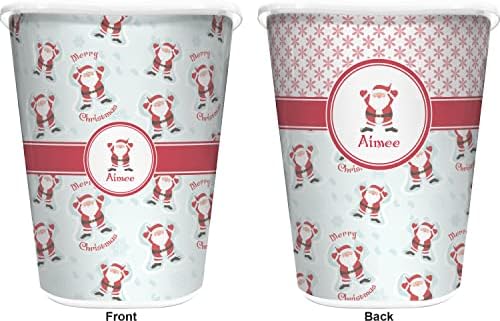 Personalized Santa Clause Making Snow Angels Waste Basket - Double Sided (White) w/Name or Text - Image 2