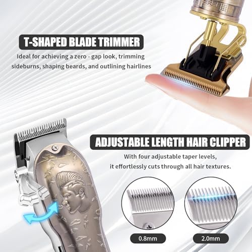 Professional Hair Clipper Set, Men's Hair Clipper, T-Shaped sideburn Trimmer, Electric Shaver,Nose Hair Trimmer,Beauty Salon kit for Hair Cutting and Shaving. (Gold) - Image 2
