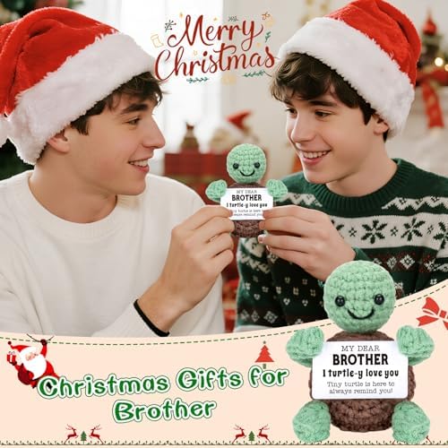 4THFARMES Mini Funny Turtle Brother Gifts from Sister Brother Birthday Gifts for Men Boys Friends Presents, I Love You Small Cool Cute Stuff Things, Handmade Emotional Positive Crochet Turtle - Image 6