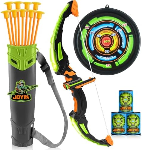 JOYIN Kids Bow and Arrow Set with LED Flash Lights, Outdoor Archery Set Toy Gift for Boys and Girls Ages 6-12 with Suction Cup Arrows, Target & Arrow Case, Great Birthday Gift for Kids/Children by JOYIN