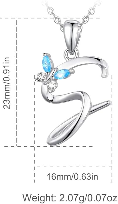EUDORA Sterling Silver Butterfly Initial Necklaces for Women, Elegant Letter Neckles Personalized Gift for Mother, Sister, Daughter, 18 inch Chai